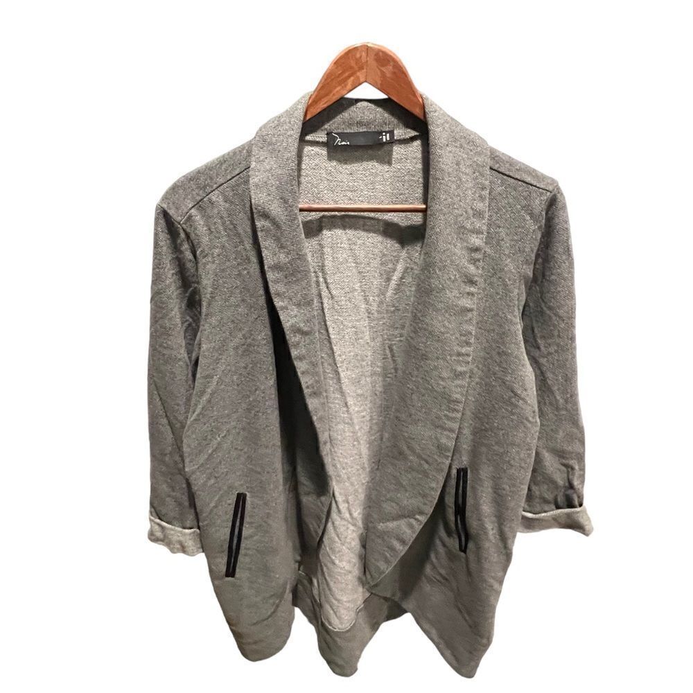Noir grey Diamond print open front blazer with faux leather locket trim large